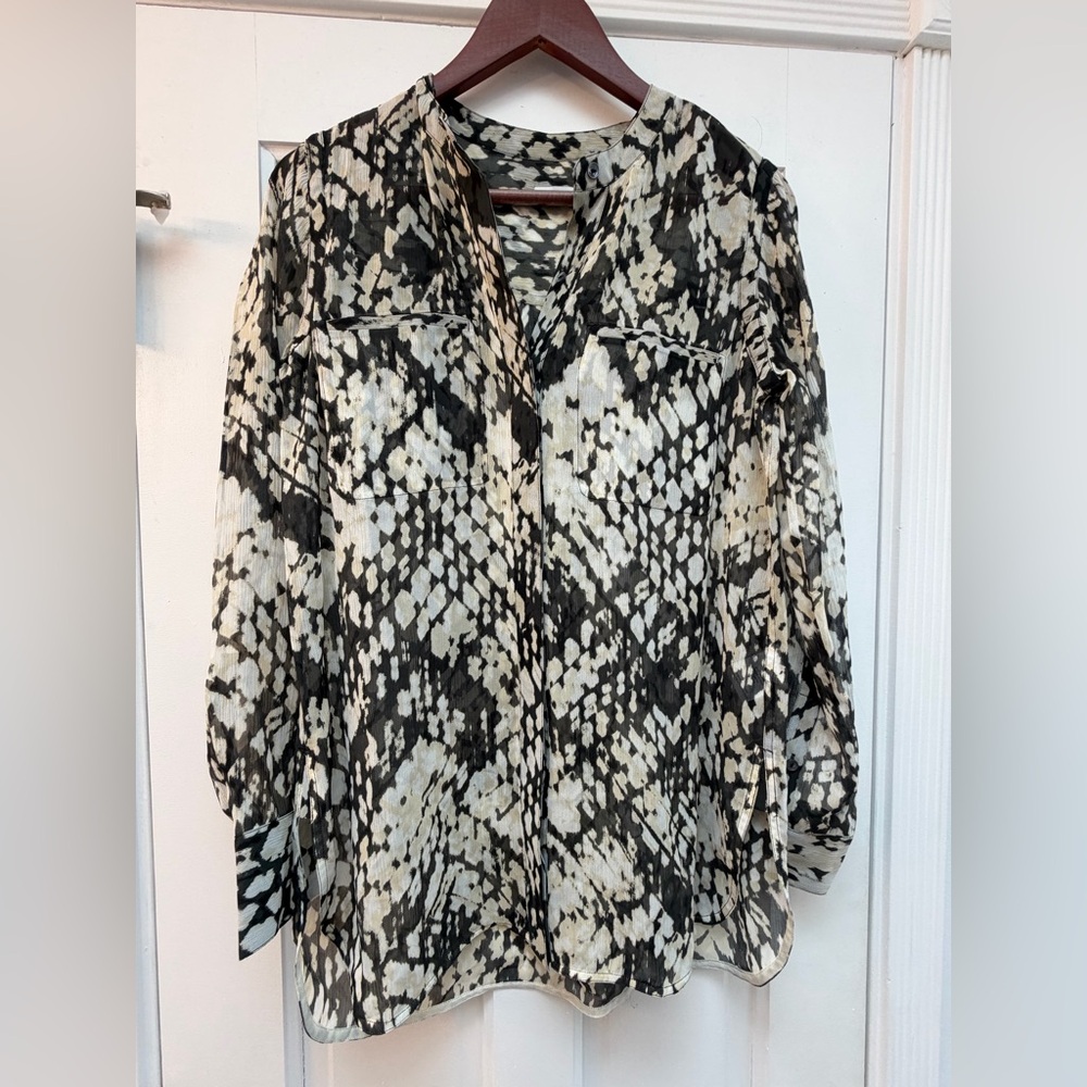 Vince Black and Cream Abstract Blouse, 100% silk